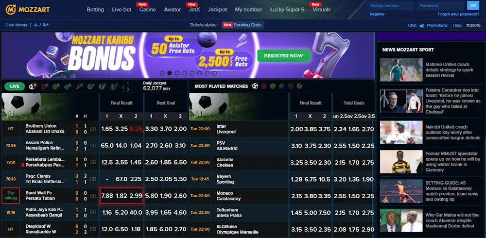 Mozzartbet Sportsbook Homepage Screenshot